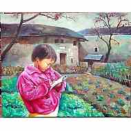 菜园里写日记的小孩65x81cm 12000元